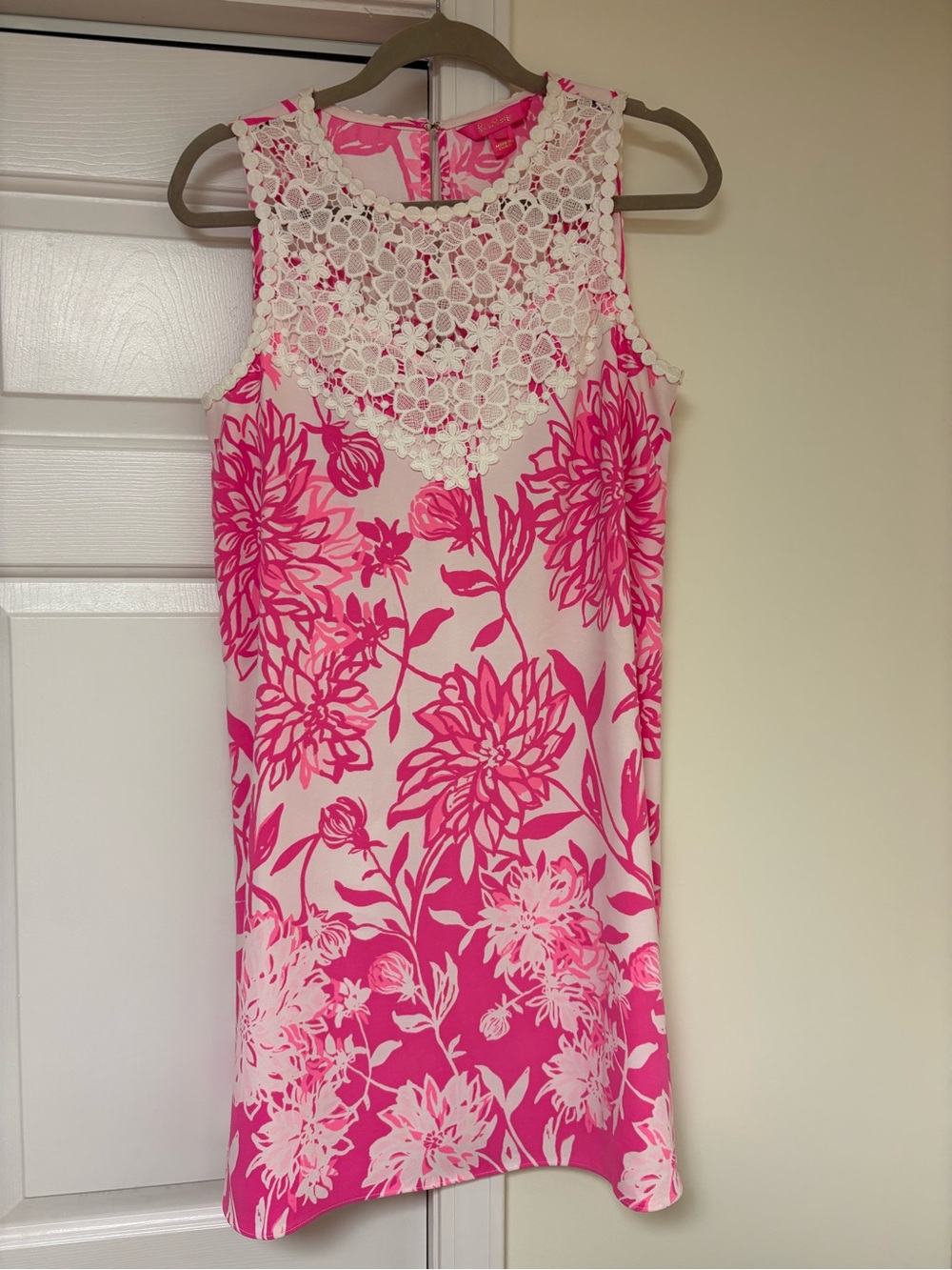 Lilly Pulitzer Pink Floral Sleeveless Dress with Cream Lace Yoke